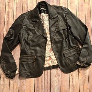 Dollhouse Brown Faux Leather Blazer Jacket